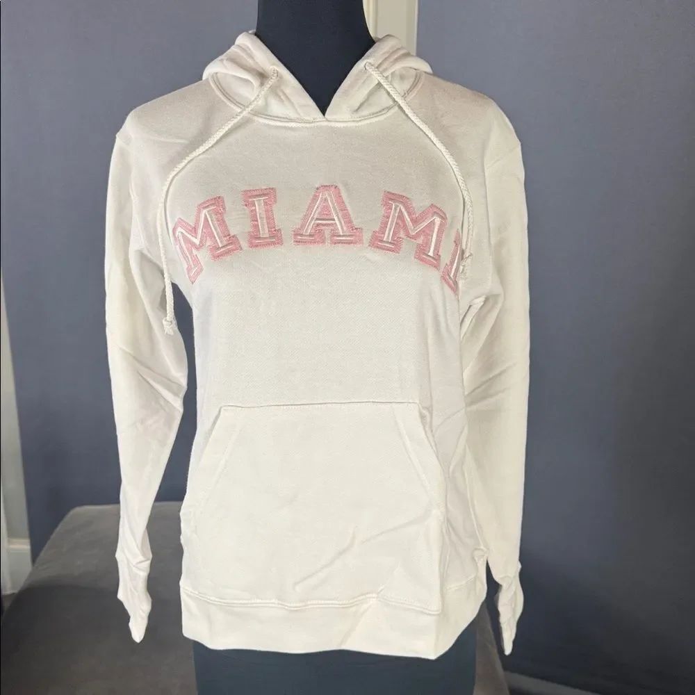 Women’s White Embroidered MIAMI College Hoodie Size S NEW